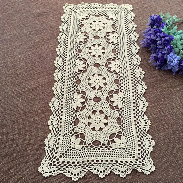 Vintage Beige Hand Crochet Lace Table Runner Doily Dining Table Decor 90-250cm