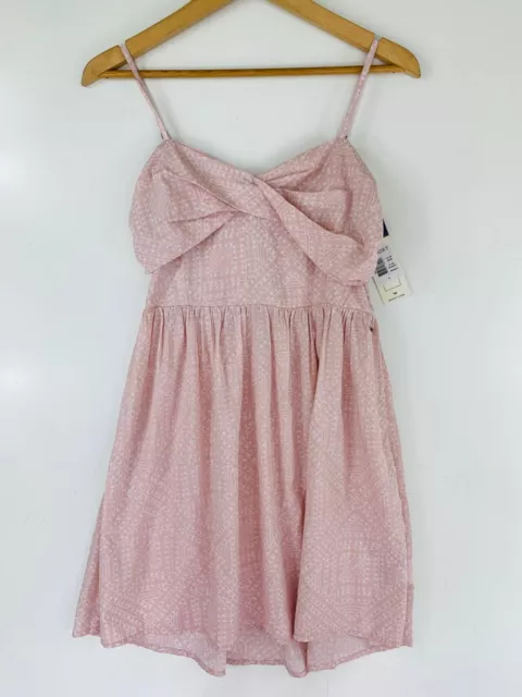 ROXY Women's Dress Large Pink Geometric Lightweight Smocked Sleeveless NWT