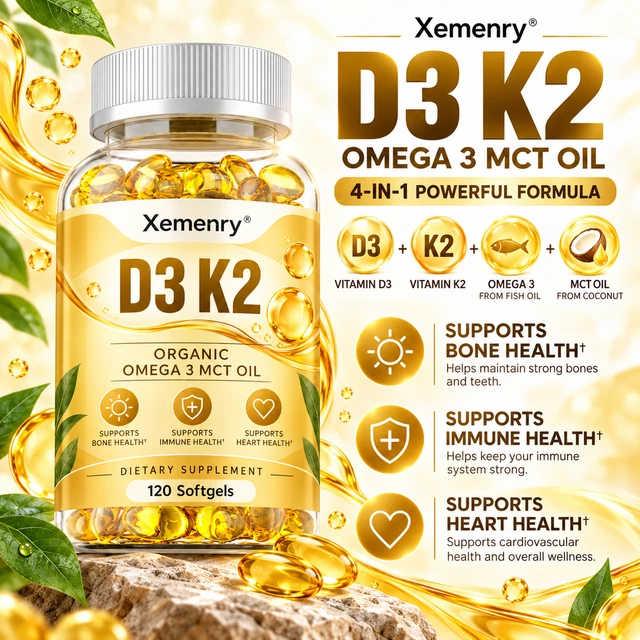 VITAMIN D3 K2 Softgels - Omega 3 Fish Oil MCT Oil Bone Heart Immune ...
