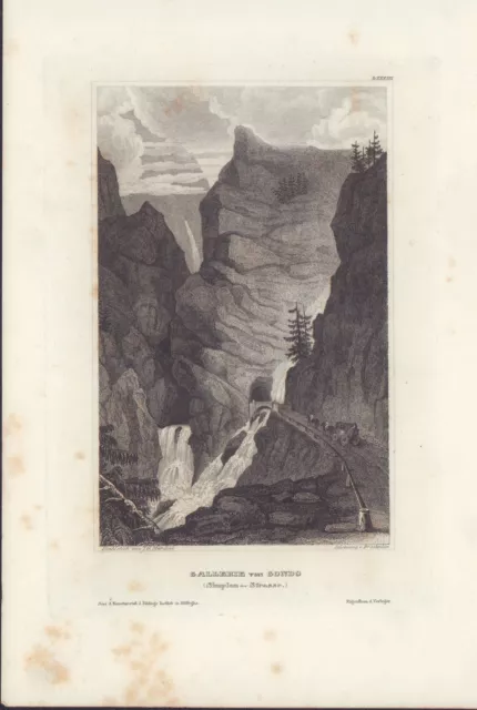 Gallerie von Gondo. Stahlstich von 1844. Simplon-Strasse. Martini, J. G. und v.