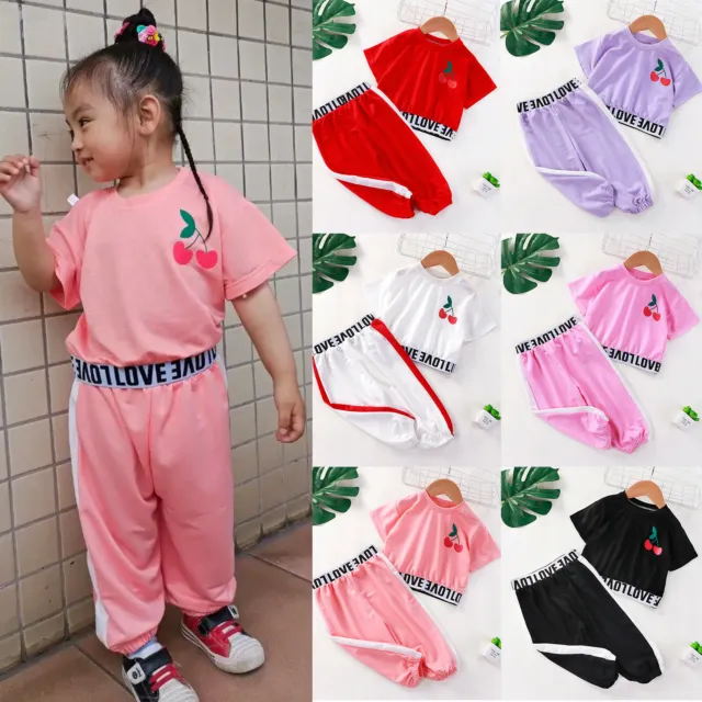 Toddler Kids Baby Girls Letter Love Short T-Shirt Tops Pants Tracksuit Outfits