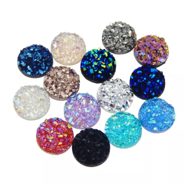 100pcs Assorted Resin Faux Druzy Cabochon Round Heart Glitter Flatback Jewellery