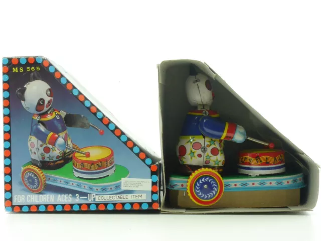 Ms 565 Drum Animal Panda Clockwork Tin Toy China Original Package Sg 1412-06-45