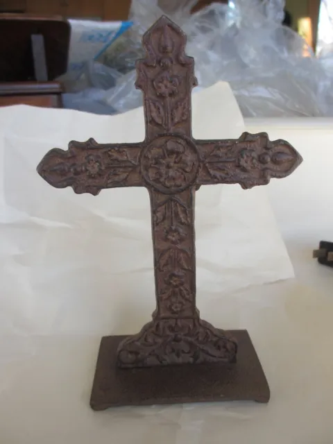 Antique FRENCH CAST IRON CHRISTIAN ALTAR Crucifix CROSS