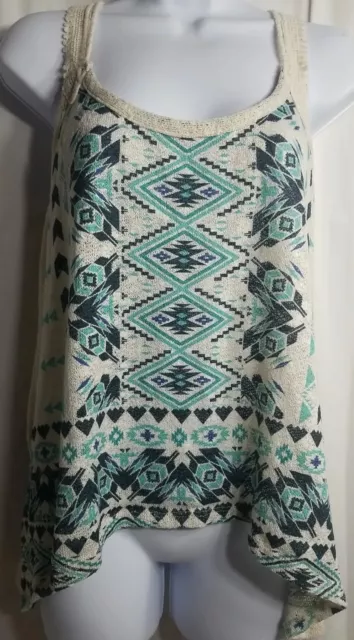 Tank Top Size L Womens Racerback Stretch Boho Tribal Print