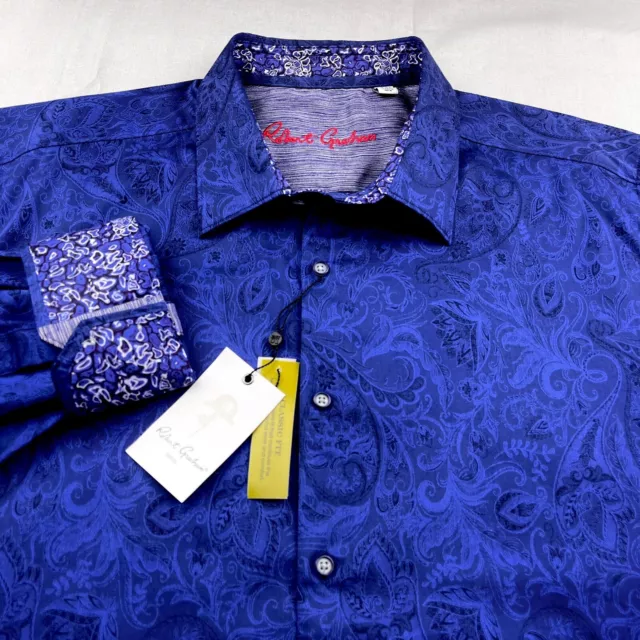 Robert Graham Geometric Paisley Floral Camo Print Sport Shirt Navy Blue 3XL 3