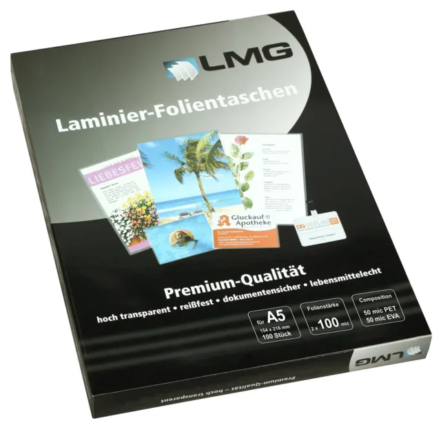 LMG LMGA5-100 Laminating Pouches A5 154 x 216 mm 2 x 100 mic Pack of 100