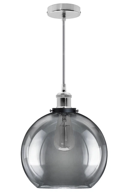 Vintage Smoked Glass Shade Chandelier Pendant Ceiling Home Pub Diner Light M0097