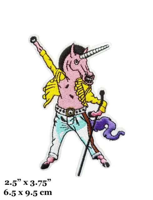 Freddie Mercury Queen Legend Einhorn singende Pose bestickt aufbügeln Aufnäher