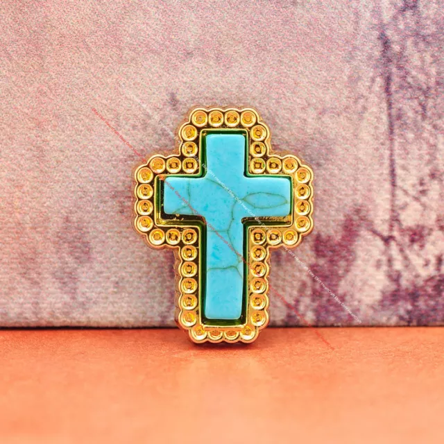 10X Oro Natural Turquesa Cruz Cristiana Hágalo usted mismo Cinturón de Cuero Artesanal Conchos 2