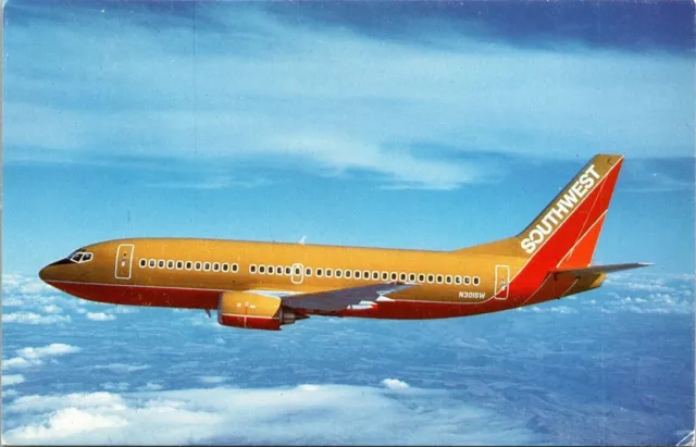 Aerial View Southwest Airlines Airplane Flying Side View Above Clouds Postcard