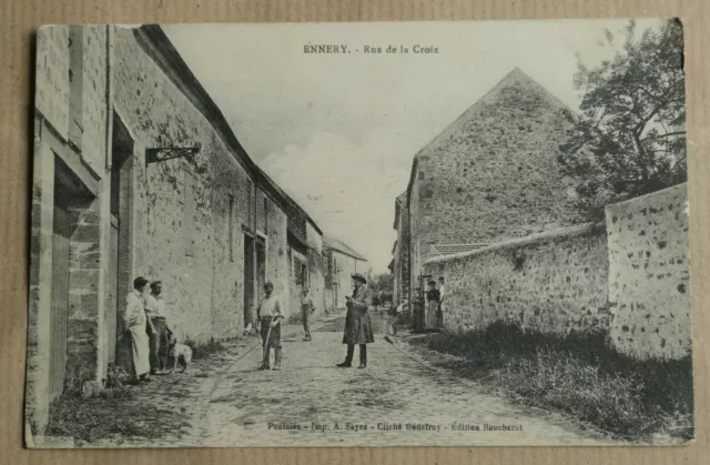 Cpa Carte Postale Ancienne Noir & Blanc / Ennery Rue De La Croix