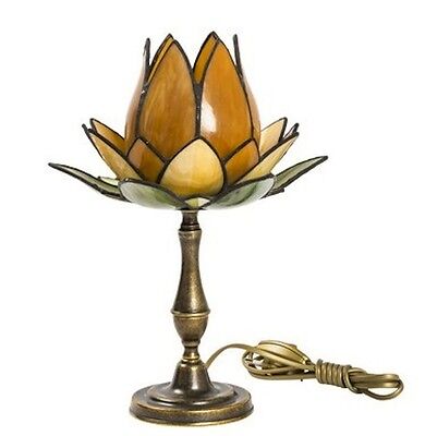 Lampada da tavolo abat-jour in ottone e vetro tiffany tulipano ambra