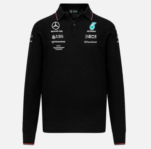 MERCEDES MENS F1 Shirt Long Sleeve Knitted Polo AMG Petronas 2023 Tommy 
