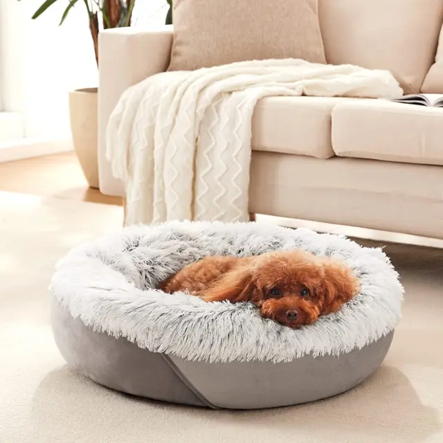 Calming Dog Bed & Cat Bed, Anti-Anxiety Donut Dog Bed for Small Medium Dogs, War