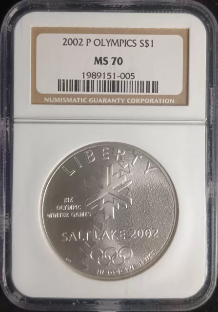 2002 P Salt Lake City Olympics Commemorative 90% Silver Dollar NGC MS70. SL0135