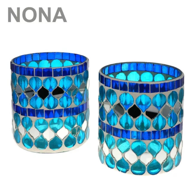 NONA RAJA 3017 - 9x10cm - 2x Mosaik Teelichtglas Kerzenglas Windlicht Mosaikglas