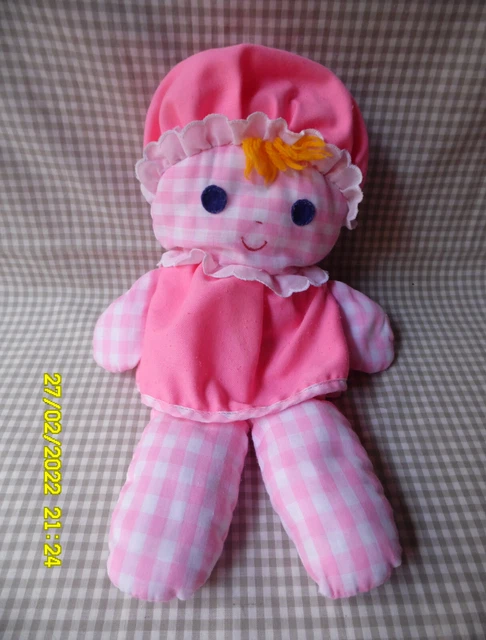 J/ Doudou Poupee Vintage Ficher Price Rose Vichy Carreaux Hochet 1975 32Cm Tbe