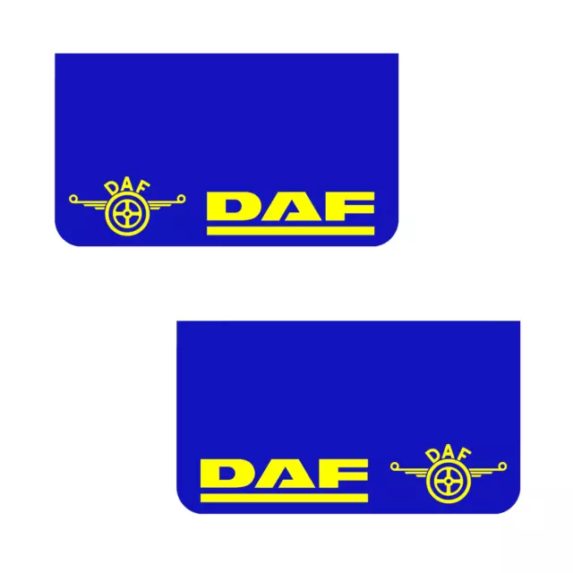 DAF Lorry HGV Rear Mudflaps 36x64cm Smooth Blue PVC Mud Flaps Yellow Text Logo