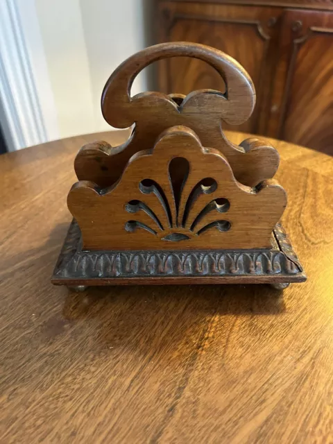 Early 20th Century Hand Carved Mahogany Letter Rack