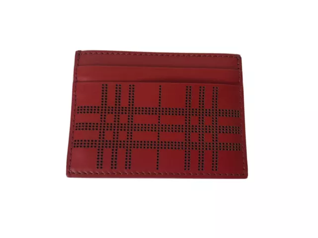 NWT Burberry Unisex Sandon Card Case Wallet Red Perforated Check Leather