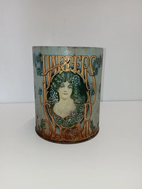Ancienne Boîte Métal Cylindrique Happers Sugar - Publicitaire Alimentaire Vintage