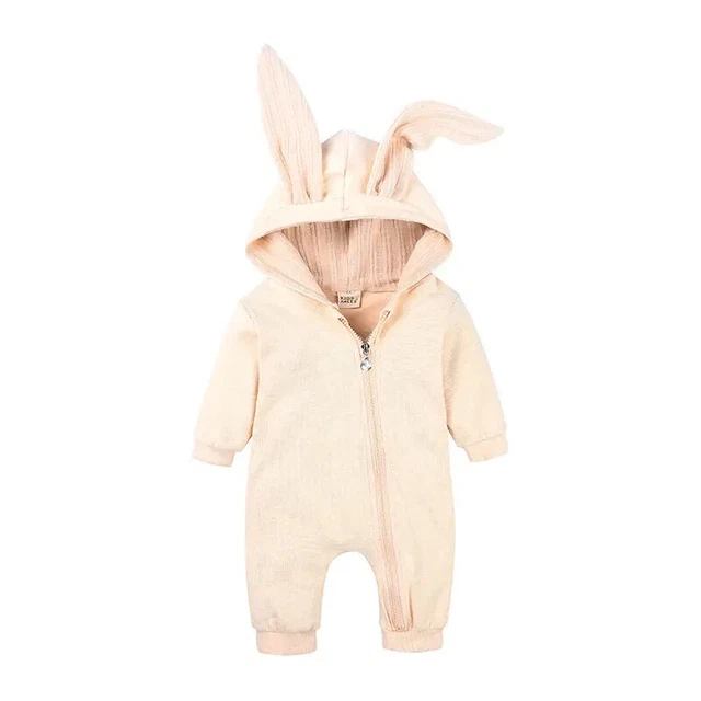 Infant Baby Easter Bunny Zip Romper Boy Girl Rabbit Ear Hooded Jumpsuit Clothes