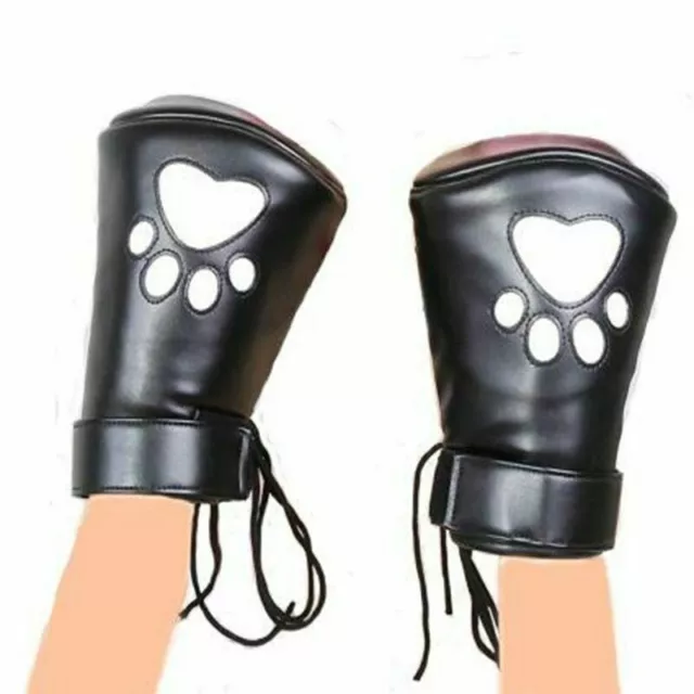 Black Padded PU Leather Fist Mitts Gloves Restraint Removable Spreader Bar BDSM