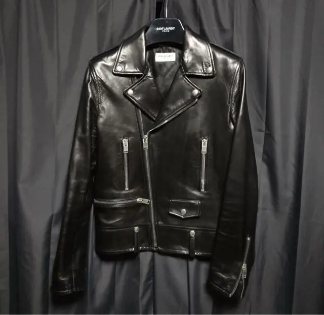 Saint Laurent Double Riders Jacket L01 Leather Size 44 Black From Japan