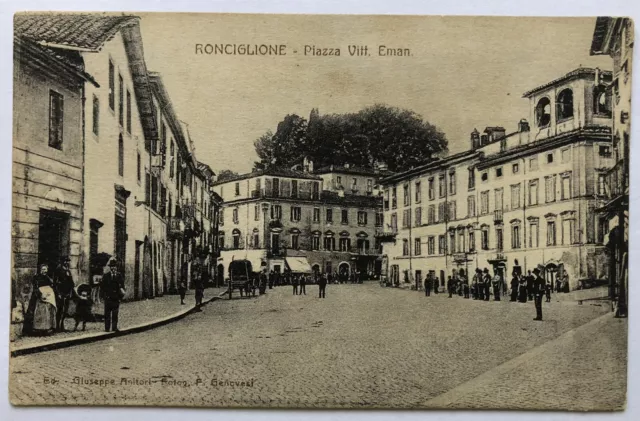 Cartolina Ronciglione piazza Vittorio Emanuele animata Viterbo paesaggistica T11