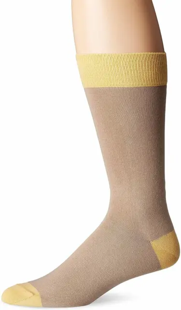 JM Dickens Pima Cotton Vertical Yellow Stripe Down Back Khaki Dress Socks Mens