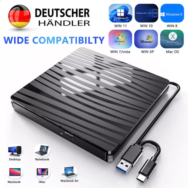 Neu! Externes DVD Laufwerk USB 3.0 Brenner Slim CD,DVD-RW Brenner Für-PC Laptop