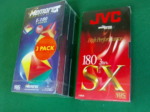 3 x Memorex SHQ & 1 x JVC SX E-180 VHS Blank Video Cassette Tapes - SEALED