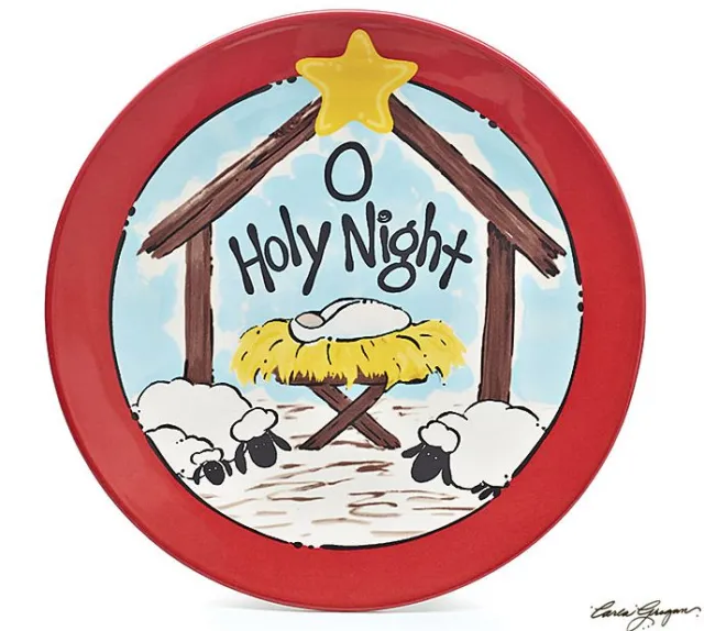 Burton+Burton O HOLY NIGHT HAND PAINTED CERAMIC CHRISTMAS PLATE / Small Platter