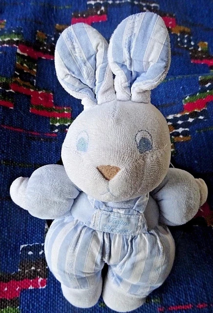 Ab2  / Doudou  Peluche  Vintage Lapin Bleu Blanc Raye Tartine Et Chocolat 25 Cm
