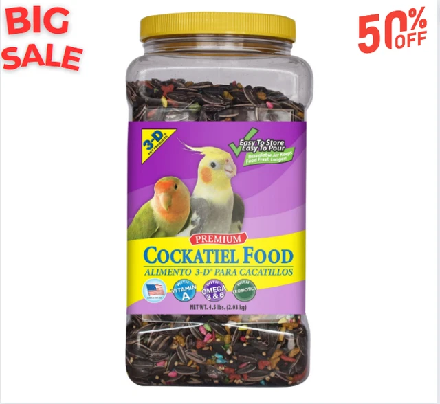 3-D Pet Products Premium Cockatiel Bird Food, Seeds, 4.5 Lb. Jar