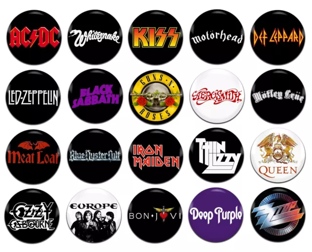 20x Heavy Rock Bands Artists 60's 70's 80's 25mm / 1 Inch D Pin Button Badges