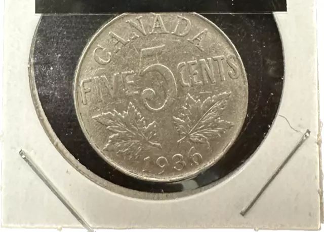 Canada 5 Cents 1936 VF Near Rim Coin