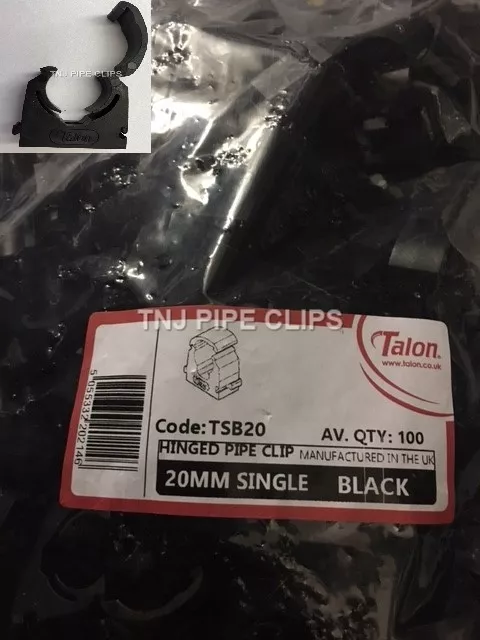 Bag 100 - TALON 20mm Hinged MDPE Water Pipe Clip (19-21mm) BLACK Interlocking