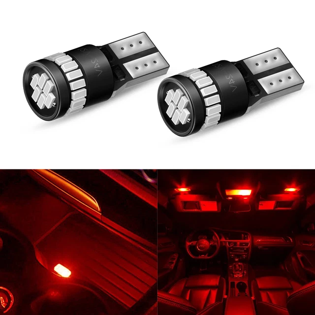 2pcs T10 Wedge High Power LED Light Bulbs Super Red 192 168 194 480LM 12V Lamps