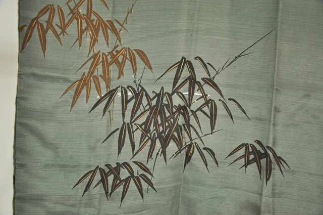 Vintage Japanese Kimono Silk Men’s Juban Olive Green Tiger Bamboo Grove Art 3