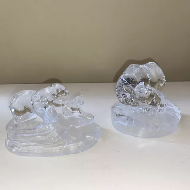2x RCR Crystal Polar Bear With Cub Glass Figurine Lead Crystal Made In Italy