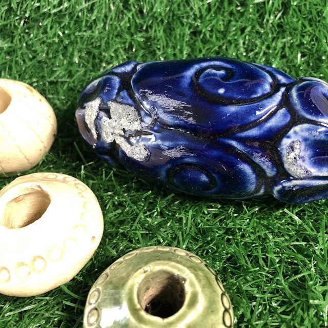 14 Vintage Handmade Ceramic Beads Boho Macrame Beads Large Glazed 3