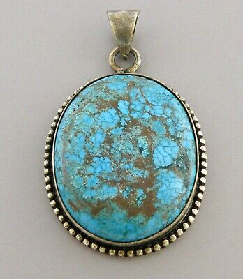 Vintage Beautiful Navajo  Sterling Silver Large Spiderweb Turquoise Pendant