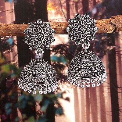 German Silver Plated Oxidized studs Ethnic Jhumka Earrings Jhumki for women