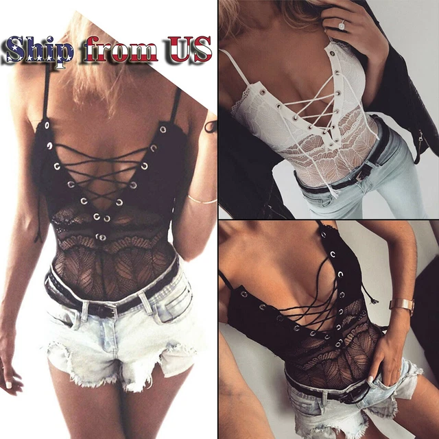 Deep V Lace Lingerie Sleepwear Underwear Under Layer Tight Bodysuit Pajamas