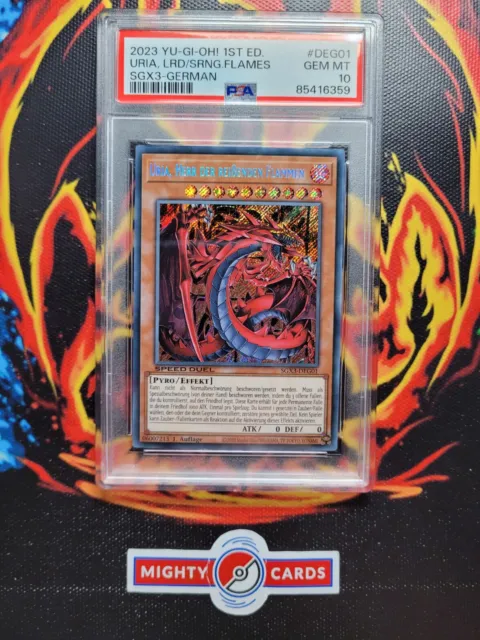 Yu-Gi-Oh Uria, Herr der Reißenden Flammen SGX3-DEG01 1. Edition Holo PSA 10 MINT