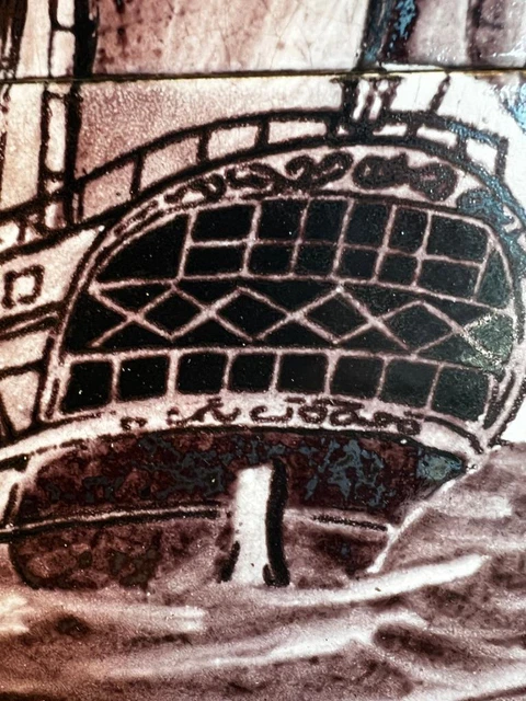 Old Vintage Nautical Art Pottery Tiles Sailing Ship Hand Painted Majolica Faince 6