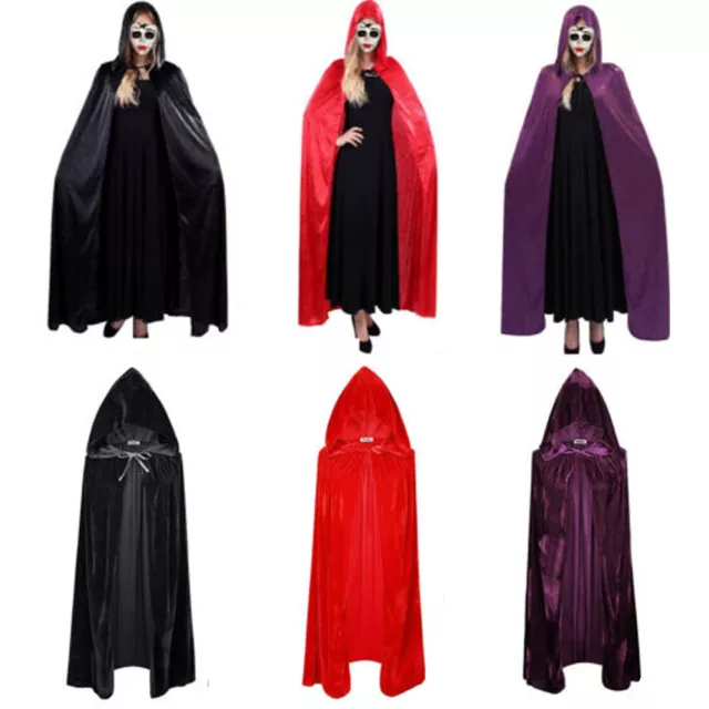 Halloween Costume Witch Hooded Cape Robe Medieval Unisex Hooded Cloak Adult Kid