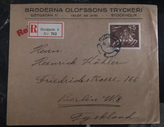 1929 Stockholm Sweden First Flight Commercial cover FFC to Berlin Germany